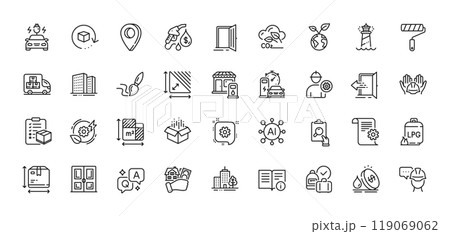 Buying house, Petrol station and Brush line icons pack. AI, Question and Answer, Map pin icons. Buildings, Technical documentation, Floor plan web icon. Vector Buying house, Petrol station and Brush line icons pack. AI, Question and Answer, Map pin icons. Buildings, Technical documentation, Floor plan web icon. Vector 119069062