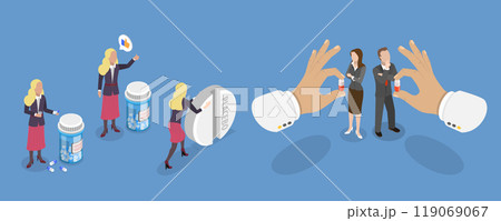 3D Isometric Flat Vector Illustration of Placebo Effect, Fake Treatment, Belief influence 3D Isometric Flat Vector Illustration of Placebo Effect, Fake Treatment, Belief influence 119069067