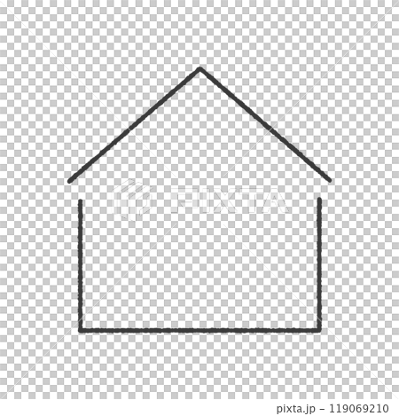 手書きのシンプルな家のシルエットの線アイコン -ホームや一軒家、不動産や家事のイメージ素材 119069210