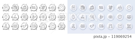 Online video, Group and Phone timing line icons. White pin 3d buttons, chat bubbles icons. Pack of Time change, Online accounting, Electricity power icon. Interview, Time, Survey pictogram. Vector Online video, Group and Phone timing line icons. White pin 3d buttons, chat bubbles icons. Pack of Time change, Online accounting, Electricity power icon. Interview, Time, Survey pictogram. Vector 119069254