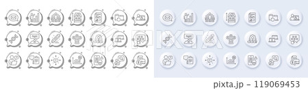 Messenger, Fake review and Chemistry dna line icons. White pin 3d buttons, chat bubbles icons. Pack of Brand contract, Inspect, Clipboard icon. Vector Messenger, Fake review and Chemistry dna line icons. White pin 3d buttons, chat bubbles icons. Pack of Brand contract, Inspect, Clipboard icon. Vector 119069453