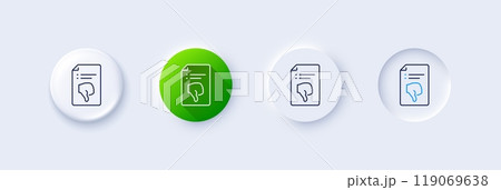 Reject file line icon. Neumorphic, Green gradient, 3d pin buttons. Decline document sign. Dislike file. Line icons. Neumorphic buttons with outline signs. Vector 119069638