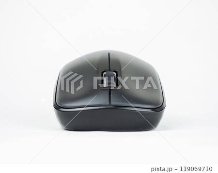 front view of black wireless mouse isolated on white background front view of black wireless mouse isolated on white background 119069710