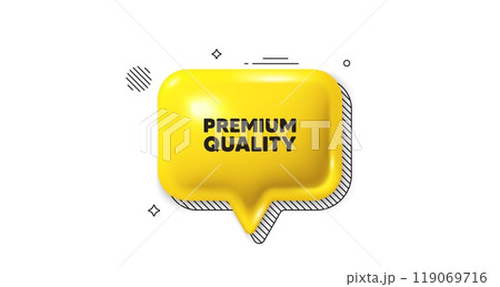 3d speech bubble icon. Premium quality tag. High product sign. Top offer symbol. Premium quality chat talk message. Speech bubble banner. Yellow text balloon. Vector 3d speech bubble icon. Premium quality tag. High product sign. Top offer symbol. Premium quality chat talk message. Speech bubble banner. Yellow text balloon. Vector 119069716