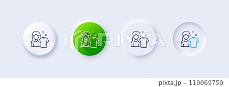Clean shirt line icon. Neumorphic, Green gradient, 3d pin buttons. Laundry tshirt sign. Clothing cleaner symbol. Line icons. Neumorphic buttons with outline signs. Vector 119069750
