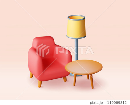 3D armchair with lamp and table isolated 3D armchair with lamp and table isolated 119069812