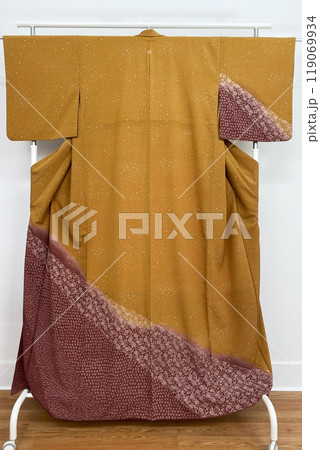 Colorful kimono robe on a hanger, promo photo for an online women's clothing store Colorful kimono robe on a hanger, promo photo for an online women's clothing store 119069934
