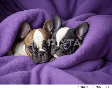 French Bulldog puppies nestled in a colorful...のイラスト素材 [119070044] - PIXTA