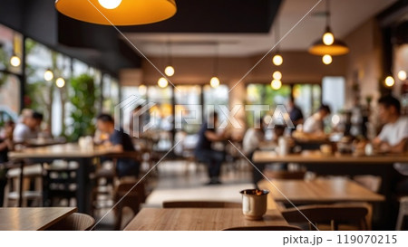 Blur coffee shop or cafe restaurant, Blurred restaurant background with some people and chefs working 119070215