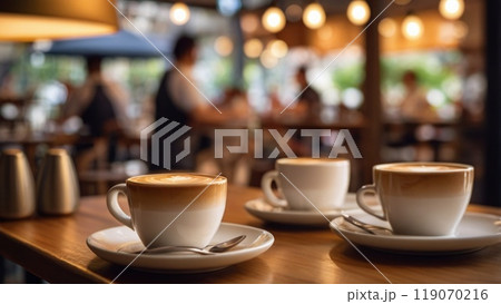 Blur coffee shop or cafe restaurant, Blurred restaurant background with some people and chefs working 119070216