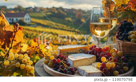 French cheeses grapes and wine French cheeses grapes and wine 119070798