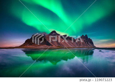 Famous Stokksnes mountains on Vestrahorn cape in Iceland 119071223