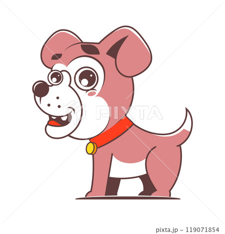 Adorable dog wagging tail in happiness. Friendly pet and joyful expression. Flat vector cartoon 119071854
