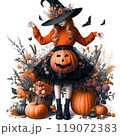 ハロウィンかぼちゃと魔女のイラスト 119072383