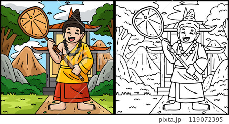 Buddhism Buddha with Talipot Fan Illustration 119072395