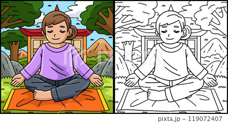 Buddhism Buddhist Girl Meditating Illustration Buddhism Buddhist Girl Meditating Illustration 119072407