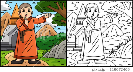 Buddhism Buddhist Monk Quiet Sign Illustration Buddhism Buddhist Monk Quiet Sign Illustration 119072409