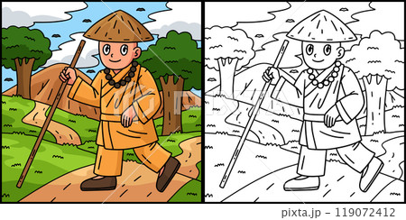 Buddhism Buddhist Pilgrim Coloring Illustration Buddhism Buddhist Pilgrim Coloring Illustration 119072412