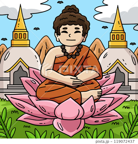 Buddhism Buddha Sitting on Lotus Flower Colored Buddhism Buddha Sitting on Lotus Flower Colored 119072437