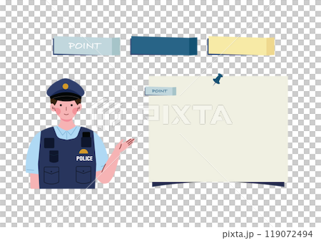 Illustration of a male police officer guiding with his hand 119072494