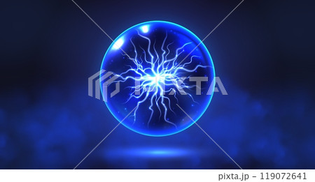 Crystal magic ball with smoke, mystic prophecy orb with lightning inside 119072641