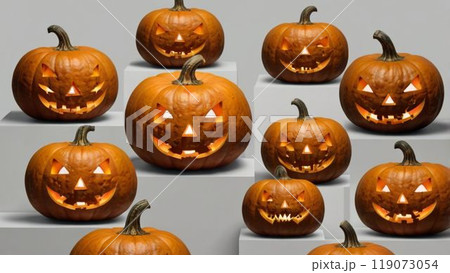 close up of pumpkins on table 119073054