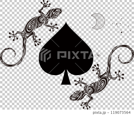 Spade, lizard and moon playing card symbol Spade, lizard and moon playing card symbol 119073564