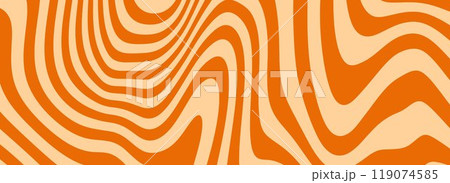 Retro caramel line texture. Salted caramel liquid desert background. Wavy swirl candy pattern for poster, cover, banner, pamphlet, flyer. Orange nougat hippie wallpaper in 60s or 70s style. Vector 119074585
