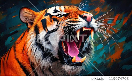 大きく口を開ける虎 トラ タイガーのイラスト素材 [119074708] - PIXTA