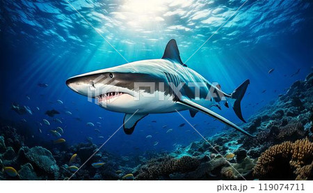 海の中を優雅に泳ぐサメ 鮫 シャークのイラスト素材 [119074711] - PIXTA