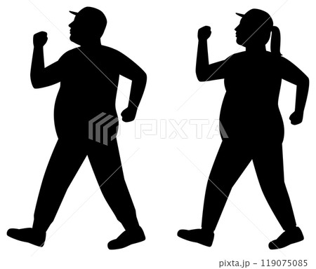 ウオーキングする太った男性と女性 ウオーキングする太った男性と女性 119075085