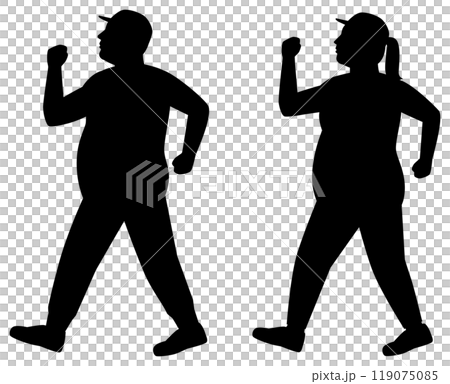 ウオーキングする太った男性と女性 ウオーキングする太った男性と女性 119075085