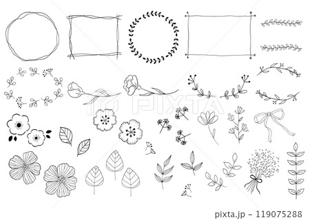 ナチュラルな植物の線画フレームセット 119075288