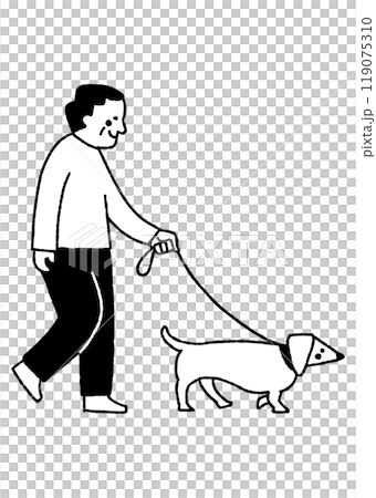 犬を散歩に連れて行くお爺さん_2 119075310