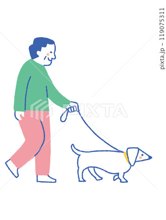 犬を散歩に連れて行くお爺さん_色 119075311