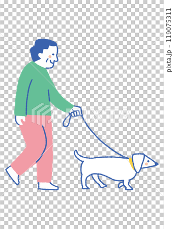 犬を散歩に連れて行くお爺さん_色 119075311