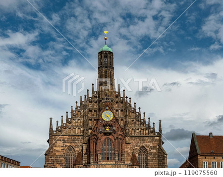 Frauenkirche Church or Church of Our Lady at Hauptmarkt main square in Nuremberg 119075560