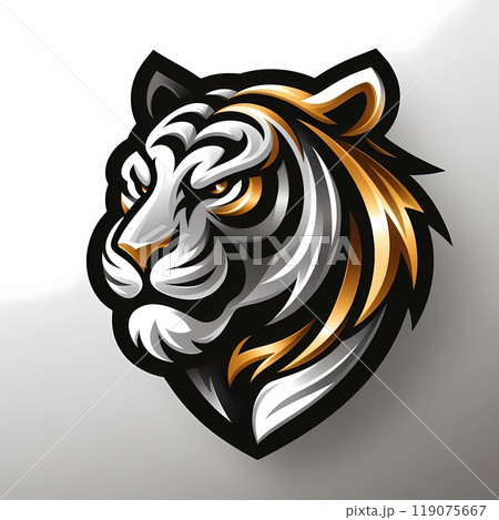 Metallic gold and silver tiger head logo  119075667