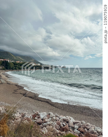 The Adriatic coast on a cloudy day in Montenegro 119075919