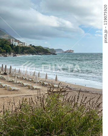 The Adriatic coast on a cloudy day in Montenegro 119075920