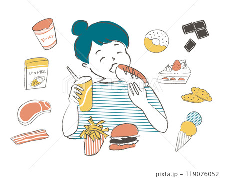 食べ過ぎ　食生活　セット 119076052