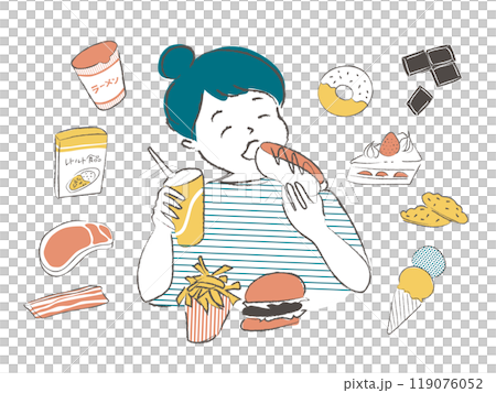 食べ過ぎ　食生活　セット 119076052
