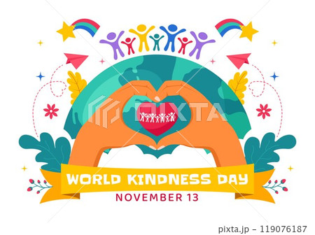 Happy World Kindness Day Vector Illustration on November 13, featuring the Earth and Love to Promote Charitable Assistance in a Flat Style Background Happy World Kindness Day Vector Illustration on November 13, featuring the Earth and Love to Promote Charitable Assistance in a Flat Style Background 119076187