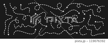 Different dotted thin arrows set. Wavy and curved dashed pointers collection. Squiggle sketchy direction lines. Dots squiggle loop stripe design elements bundle for flyer, poster, brochure. Vector Different dotted thin arrows set. Wavy and curved dashed pointers collection. Squiggle sketchy direction lines. Dots squiggle loop stripe design elements bundle for flyer, poster, brochure. Vector 119076392