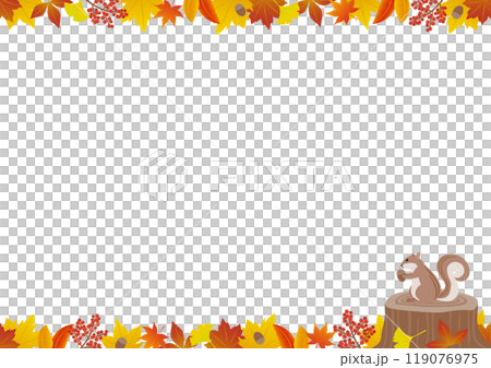 Autumn leaves and squirrels vertical frame illustration_horizontal Autumn leaves and squirrels vertical frame illustration_horizontal 119076975