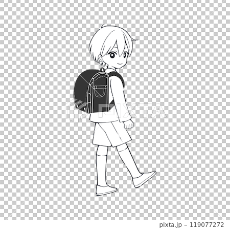 A boy carrying a black backpack_Line drawing 119077272