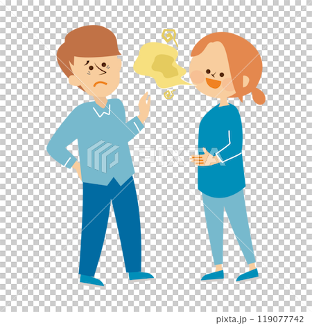 Woman with bad breath, couple, cute illustration material 119077742