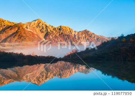 秋の唐松岳登山（夜明けの八方池と白馬三山） 119077850