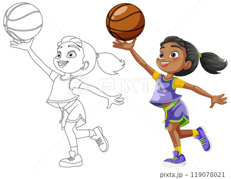 Girl Playing Basketball Illustration Girl Playing Basketball Illustration 119078021