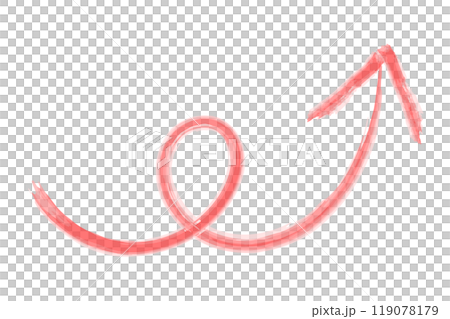 水彩風格箭頭，紅色曲線向右上升 119078179